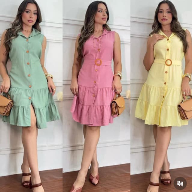 Vestido Feminino Juliana botões frontais e cinto Vestidinho Curto Tecido Sensorial