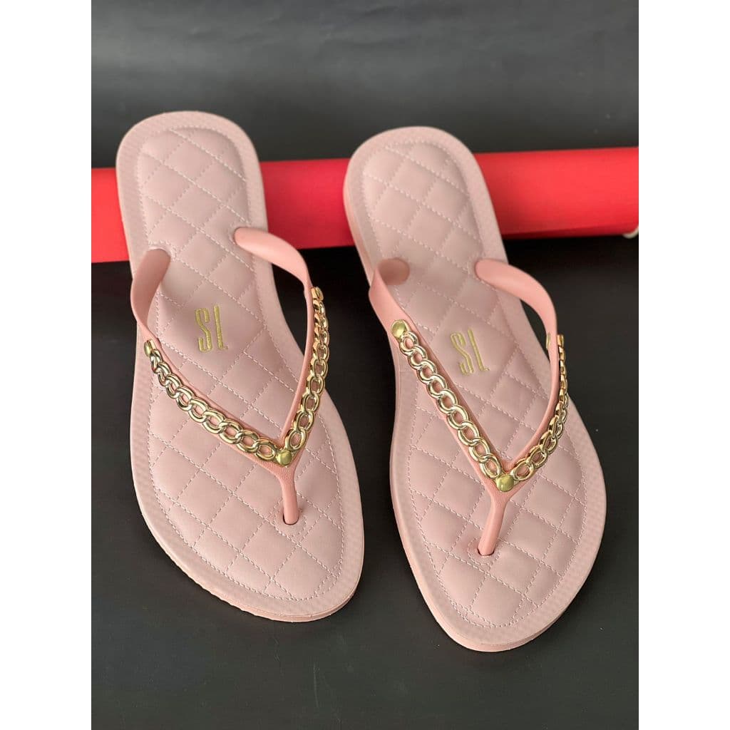 Chinelo Feminino Luxo com Corrente Dourada Antiderrapante - Oferta Relâmpago