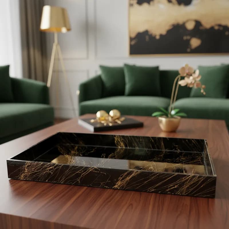 Bandeja Decorativa Elegante Pintura Marmorizada  30x16 Vidro
