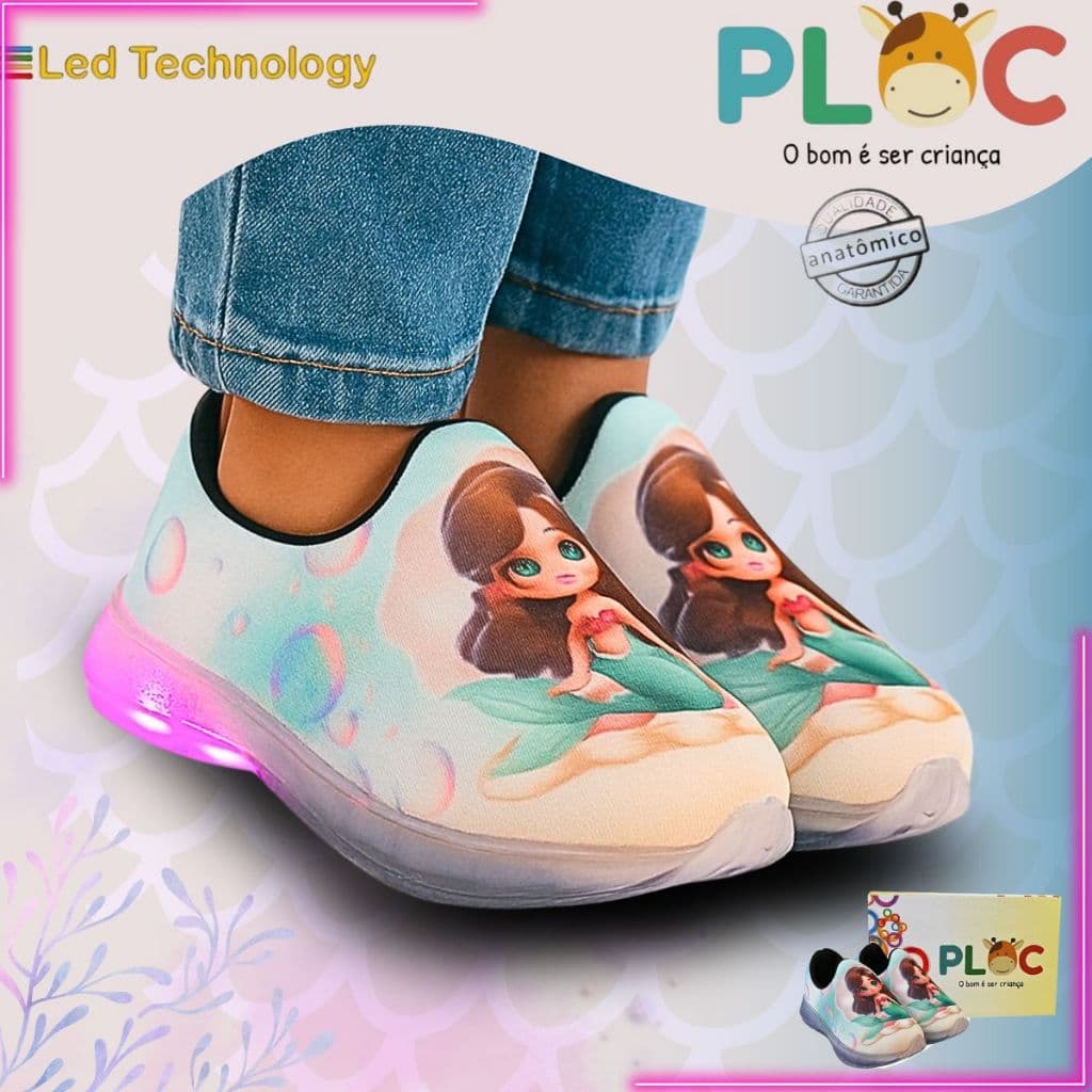 Tênis Led Infantil  Menina Flexível e Confortável  PLOC LED87 - SEREIA