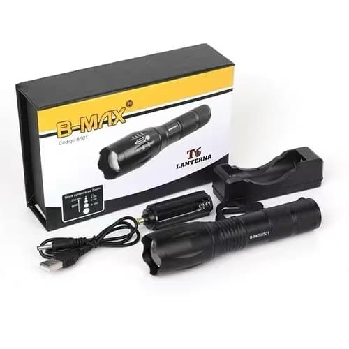 Lanterna de LED Recarregável B-MAX BM-8501 – Compacta, USB, Alta Luminosidade