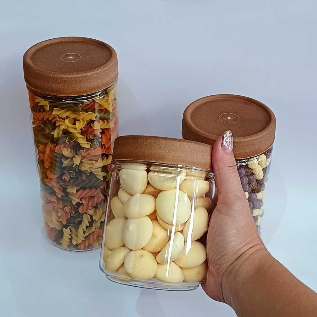 Kit 3 Pote Organizador Tampa Amadeirada G1113 650ml - G1119 1100ml - G1124 1400ml - Galvanotek