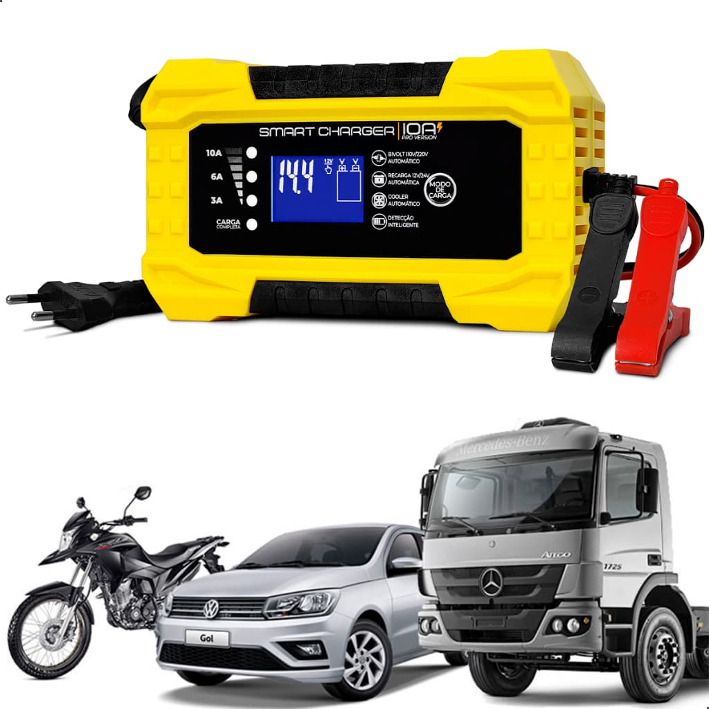 Carregador De Bateria 10a Pro Caminhão Trator Smart Charger