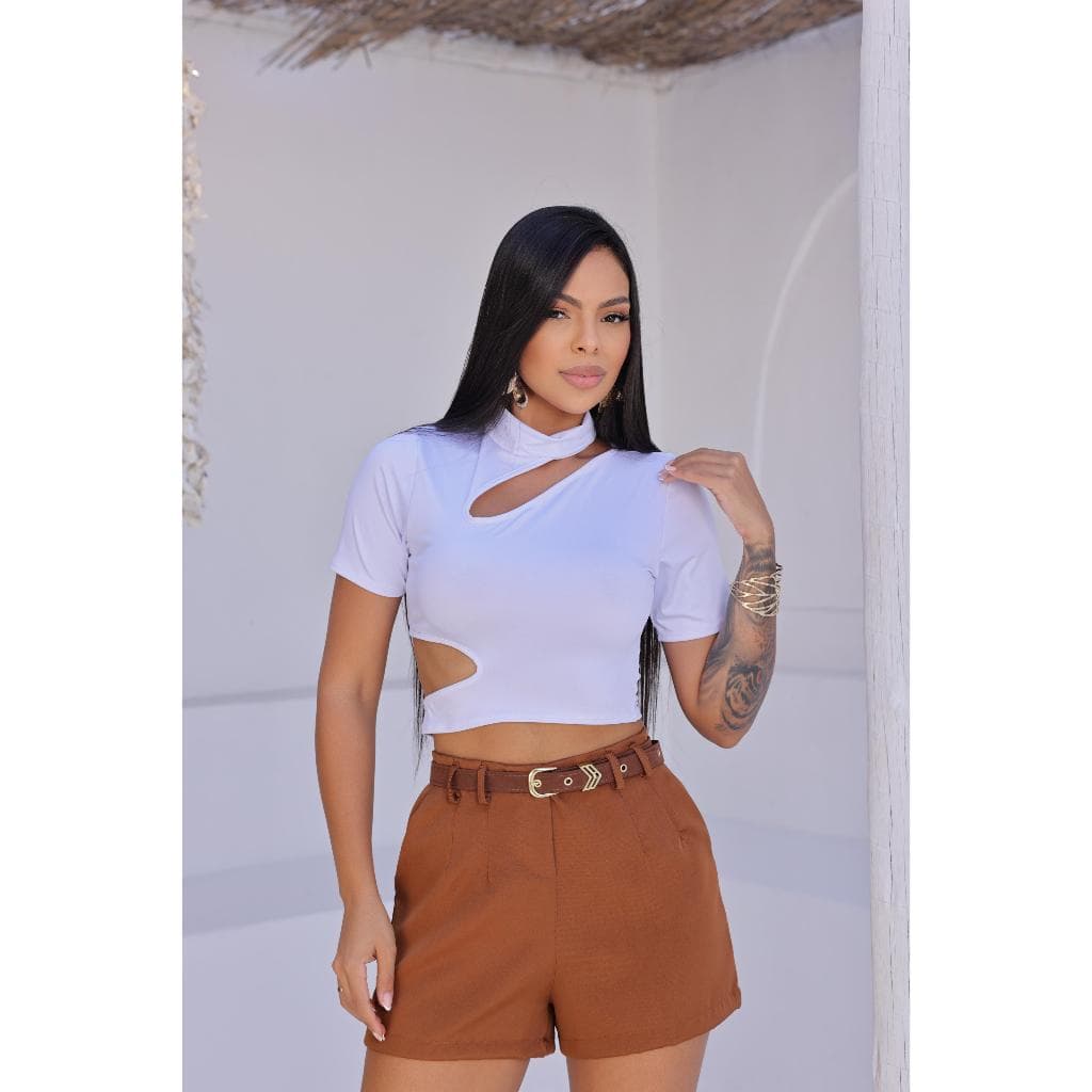 Short Alfaiataria Feminino com bolso y Com Cinto Forrado Moda Casual Estiloso - ENVIO IMEDIATO !!