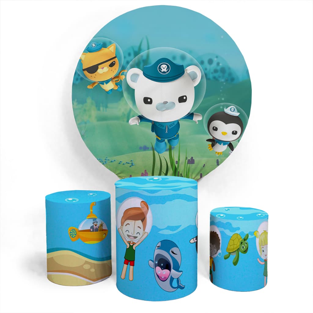 Kit Painel Cute Police Mergulho Evento Decorativo Divertido Painel Redondo + Trio Completo Alta Qualidade Premium