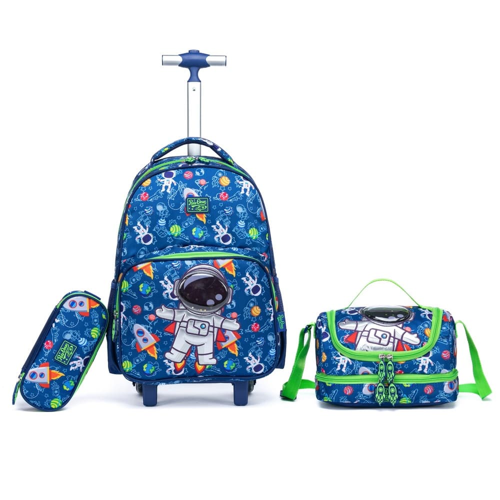Kit Mochila Reforçada Rodinha Lancheira Estojo Infantil Menino Astronauta