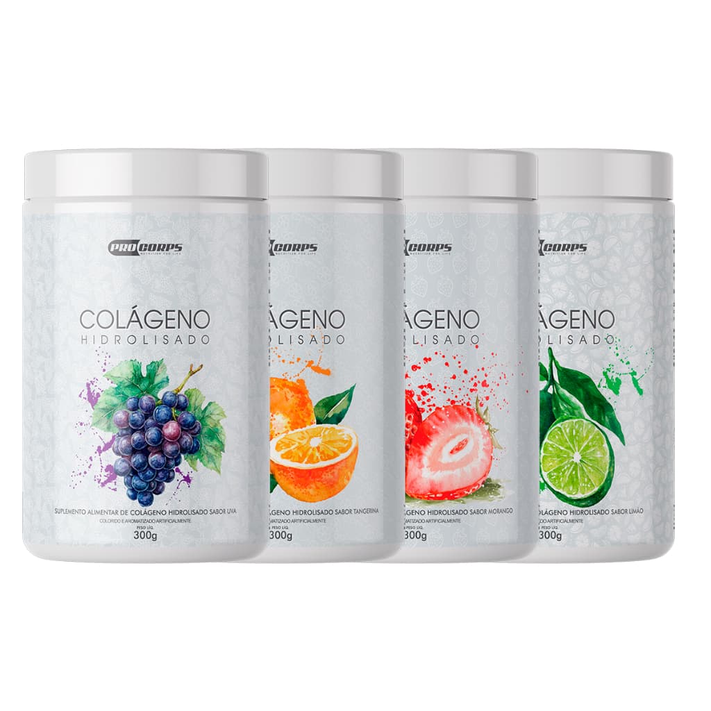 4 Colágenos Sabor 1 Limão - 1 Tangerina - 1 Morango - 1 Uva