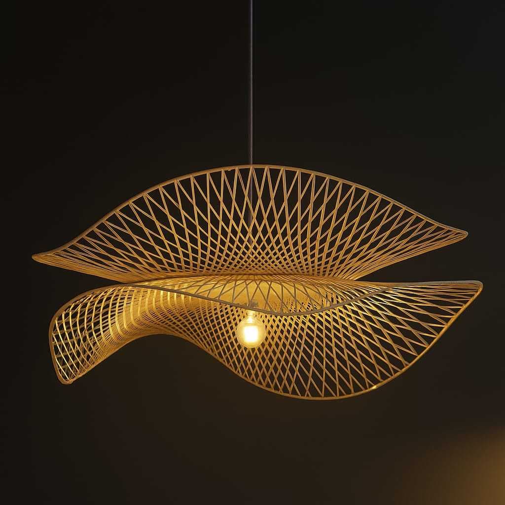 Pendente de Bambu Fibra Natural 45cm Estilo Acolhedor - Cabo 2m - Bivolt - Lançamento