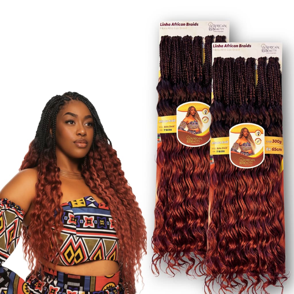 Kit 2 Boho Braid Orgânico Afro Lux 65cm 300g Fibra Premium Natural Cacheada Para Crochet Braid Tranças Afro Alongamento