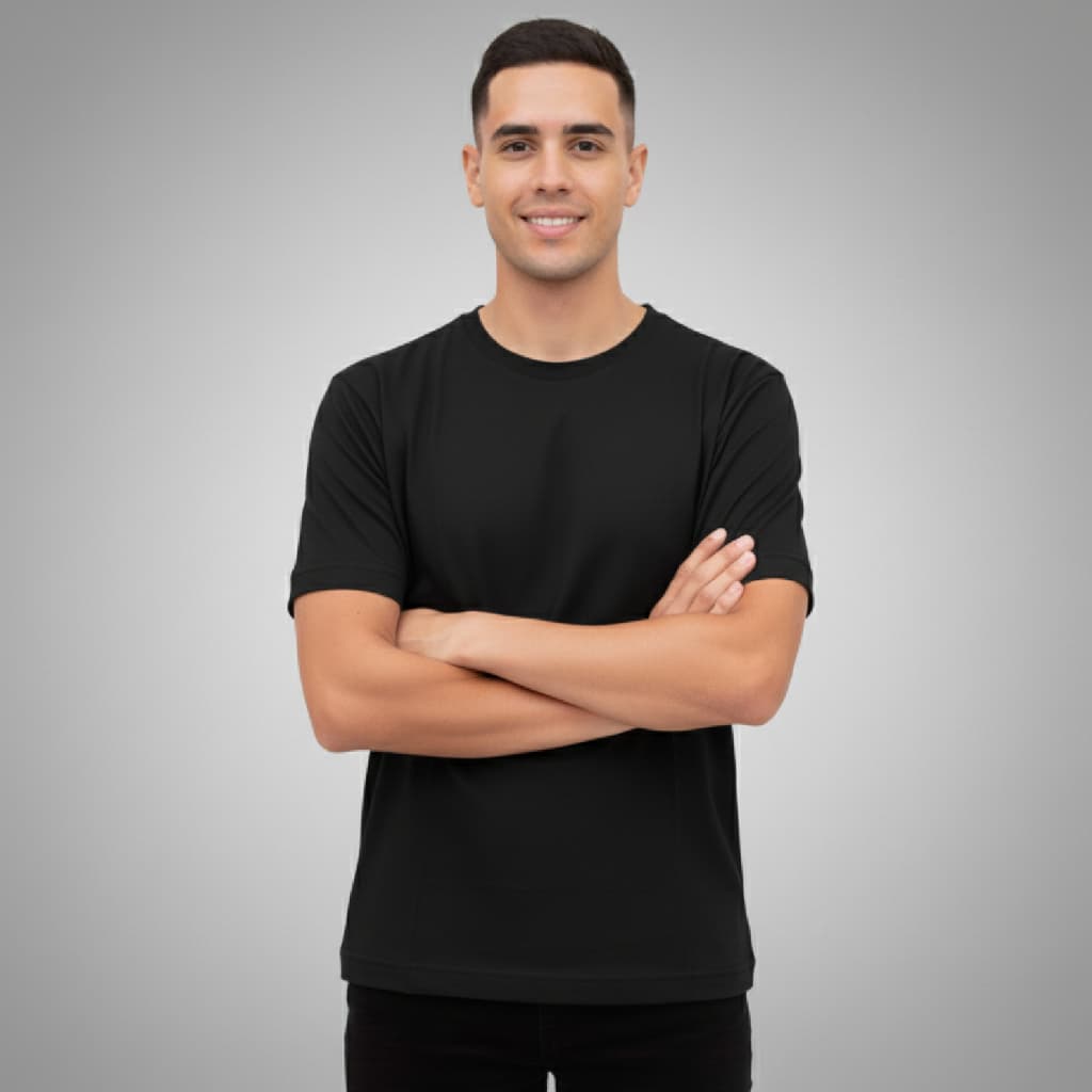 Camiseta Básica Uniforme Preto Básica Algodão Masculina Lisa Gola Redonda Manga Curta Respirável