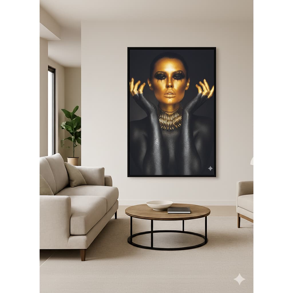Quadro com Moldura Mulher dourada Flor Moderno Premium Grande 90X60