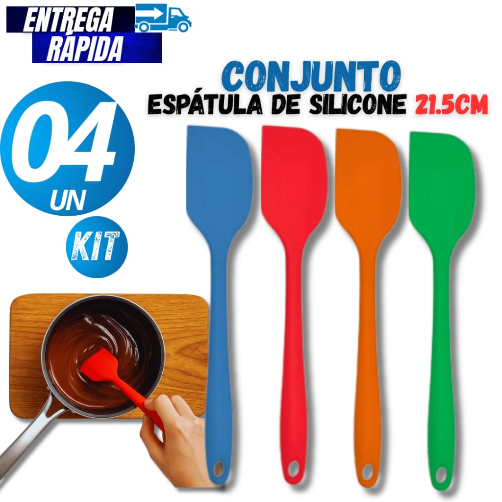 Combo 04/02 espátula de silicone 21,5CM alta Durabilidade, Qualidade e Resistencia para suas Refeições e Receitas