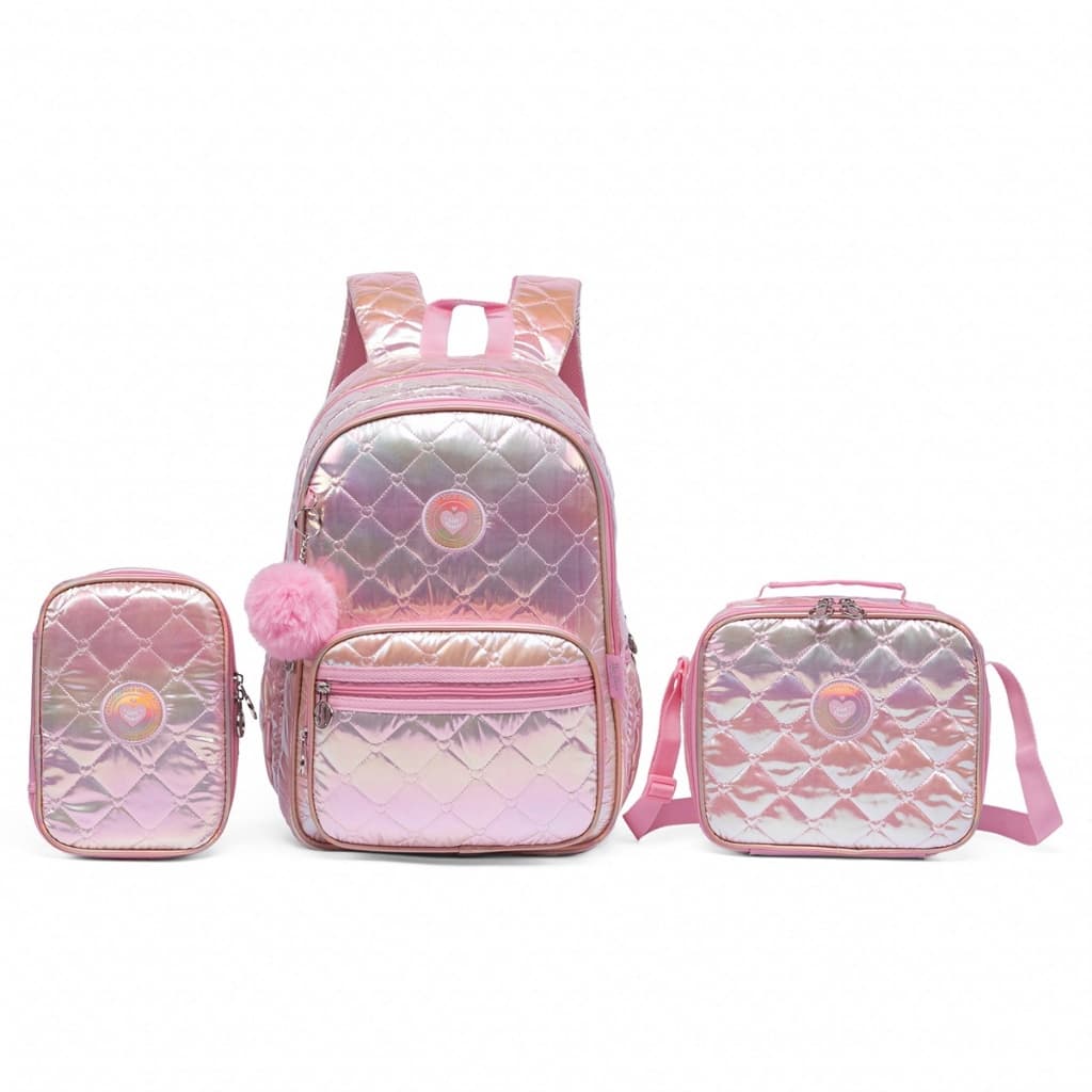 Kit Mochila Lancheira Estojo Escolar Juvenil Espaçosa Menina Polo One
