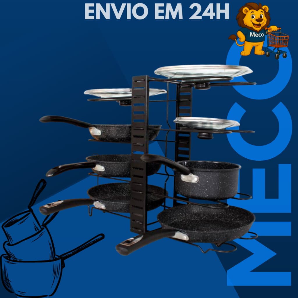 Organizador de  Panelas Porta Tampas Cozinha Suporte Prateleiras Cor Sortido Metal