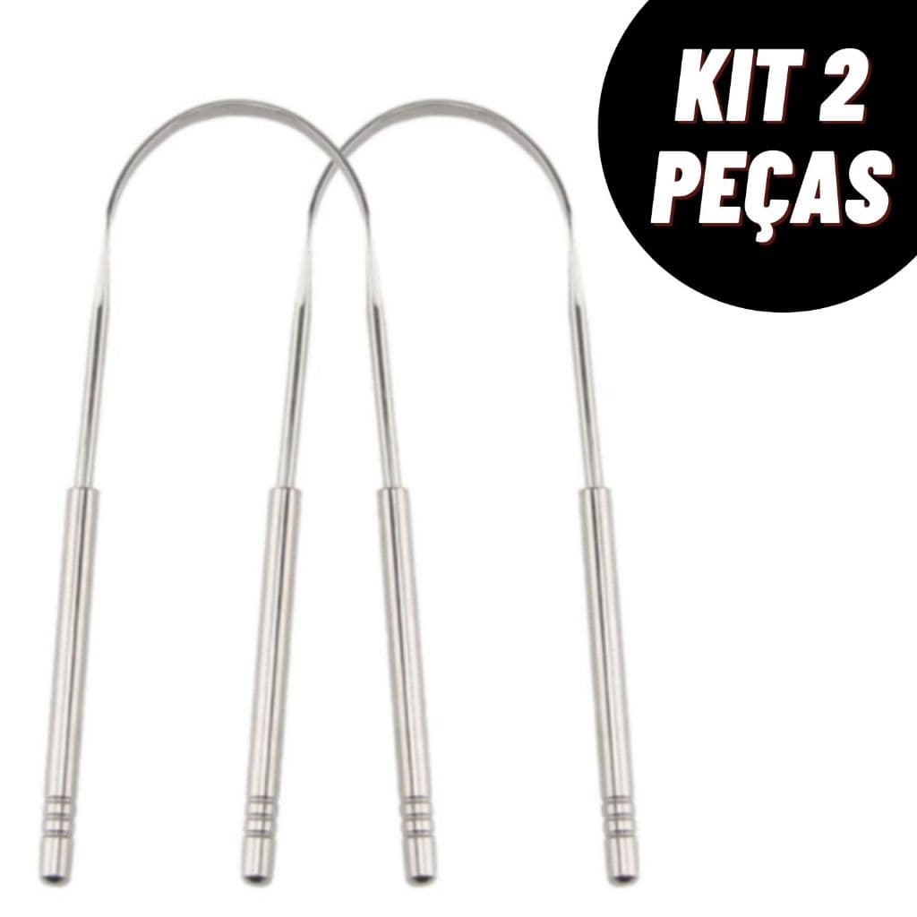 Kit  2 Limpadores  De Lingua Raspador Em Aço Inox Curvado