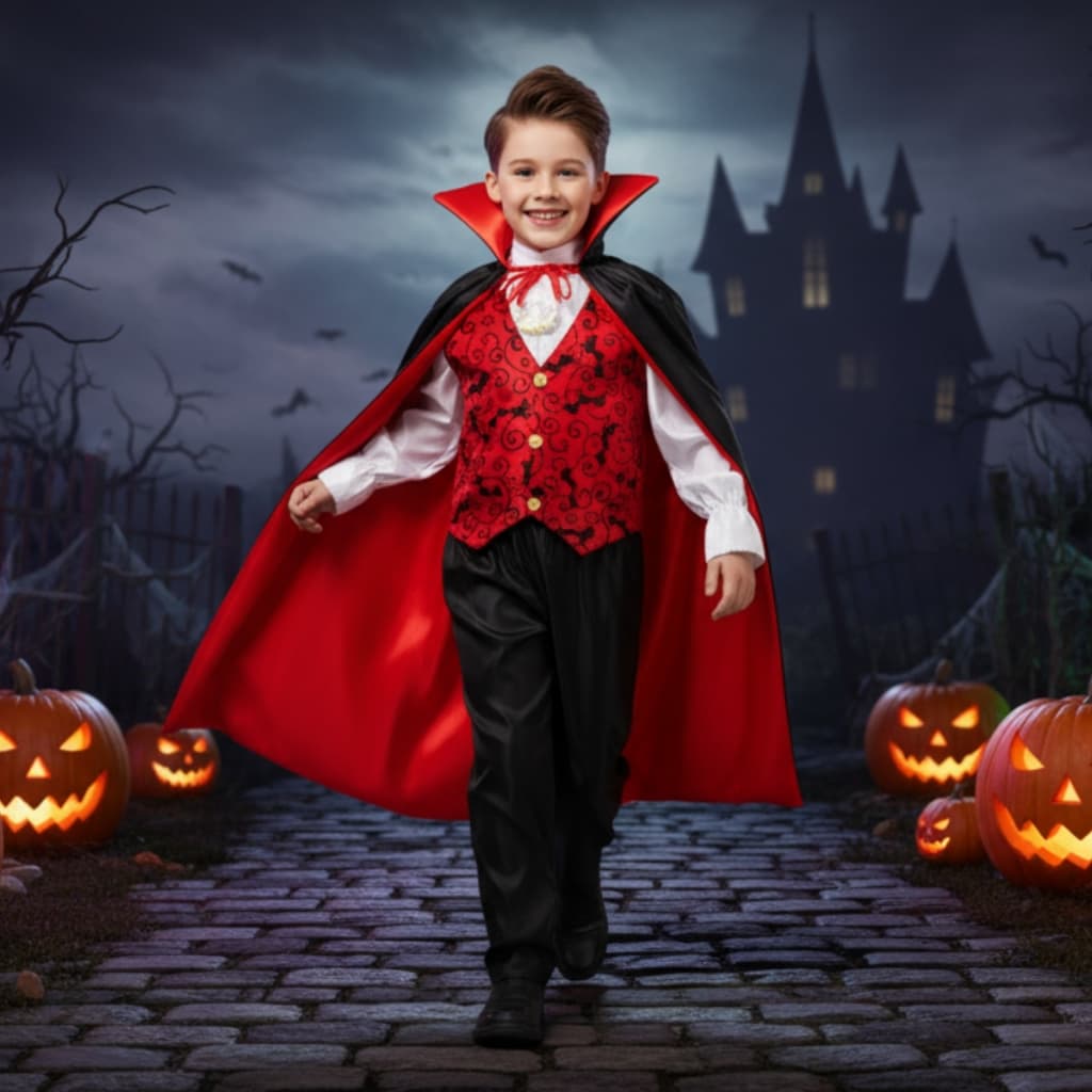Fantasia Infantil Dracula Vampiro Halloween Cosplay + Capa