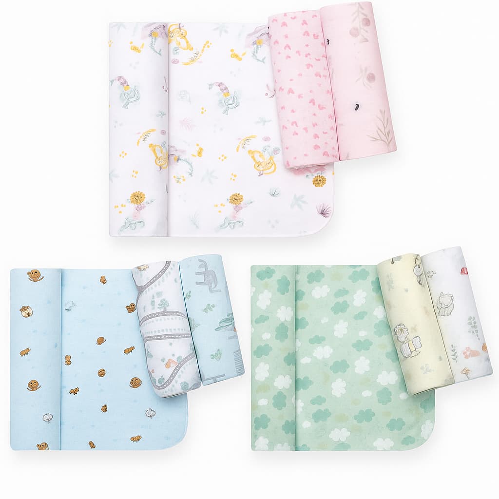 Kit Cueiro Manta Bebê Flanelado Estampado 80x60cm 100%Algodão Papi Enxoval Recem-nascido Menino- Menina 3 Unidades