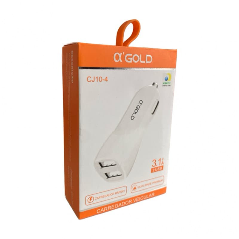 Carregador Veicular Rápido com 2 Entradas USB 3.1A - Cor Branco ou Preto - Alfa Gold