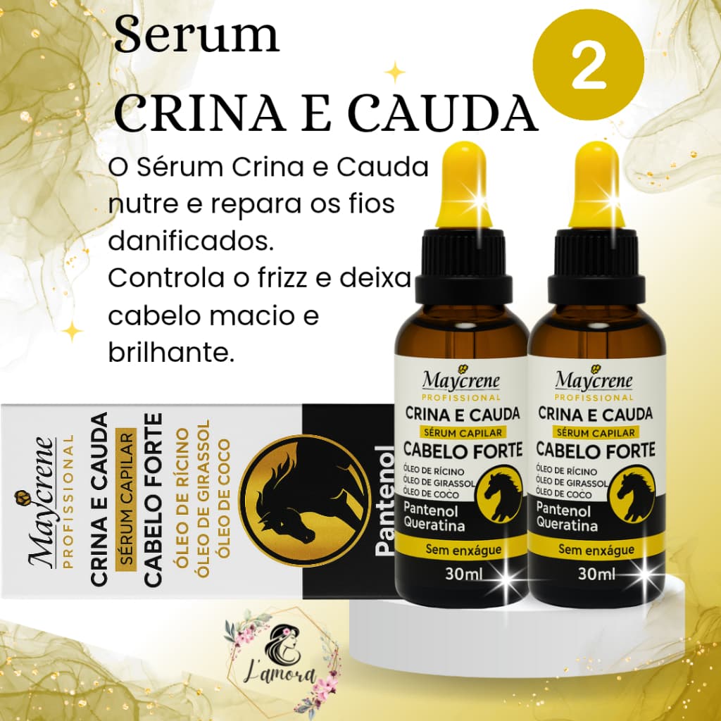 Kit 2 Sérum Capilar Maycrene Crina e Cauda 30ml – Nutrição e Estímulo ao Crescimento