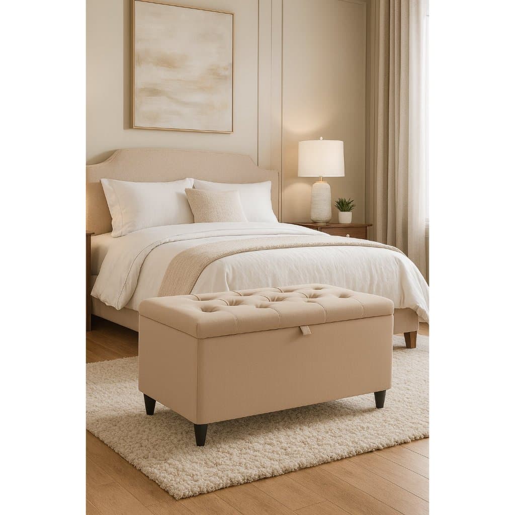 Puff Baú pé de cama 1,20 cm no Sued Capitone (Porta Objetos e Brinquedos)