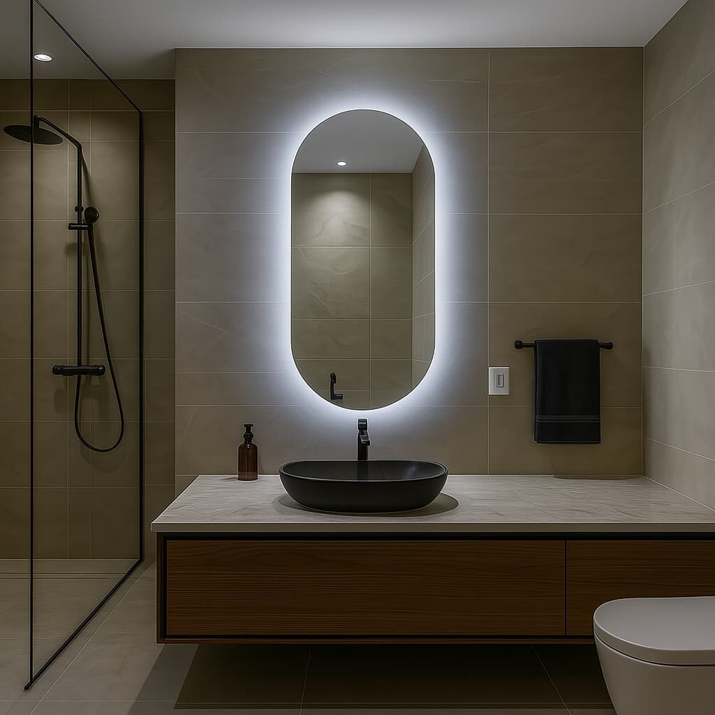 Espelho Oval de Parede 80x50cm com LED Embutido Luz Fria/Quente Banheiro Quarto Decorativo