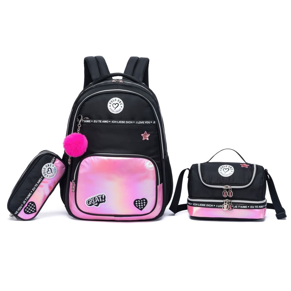 Kit Mochila Lancheira Estojo Juvenil Escolar Espaçosa Menina Reforçada