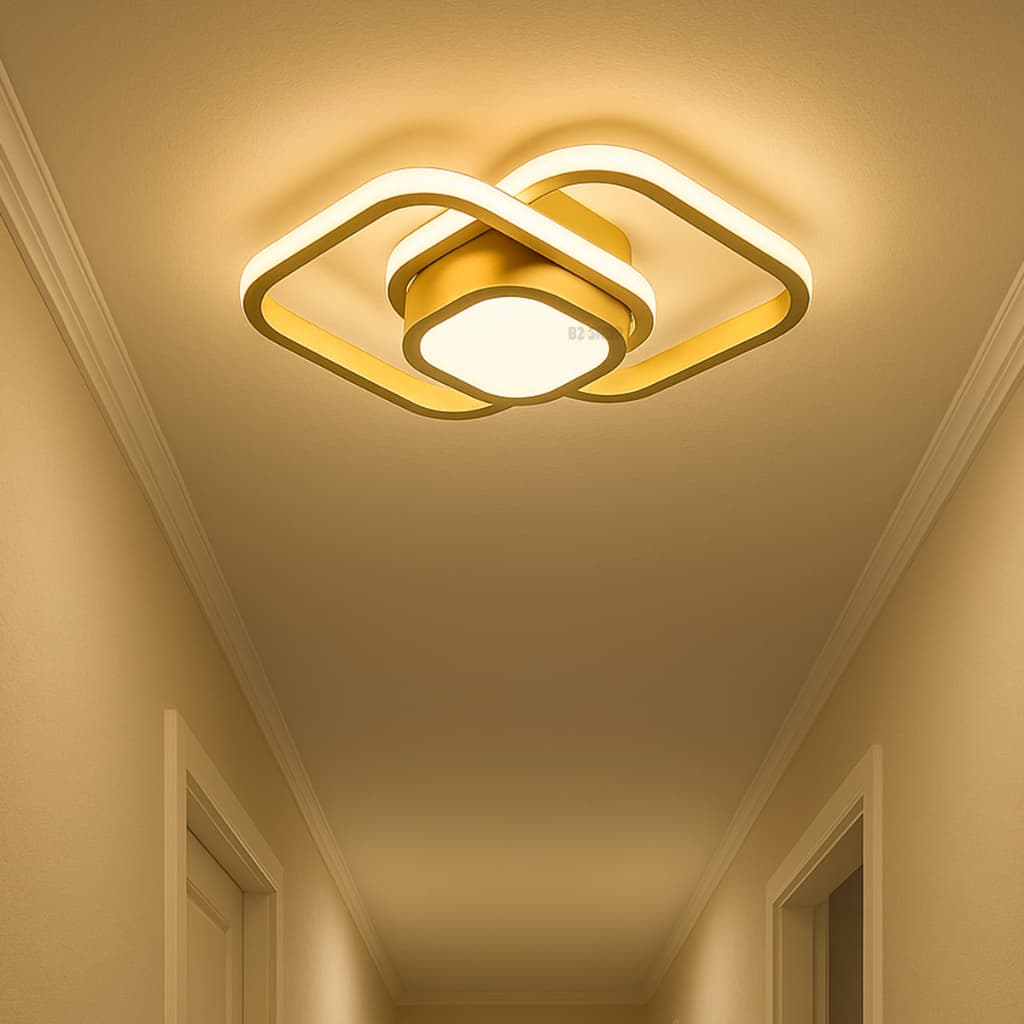 Lustre De Teto Led Moderno Quadrado 3 Tons Quarto Dourado