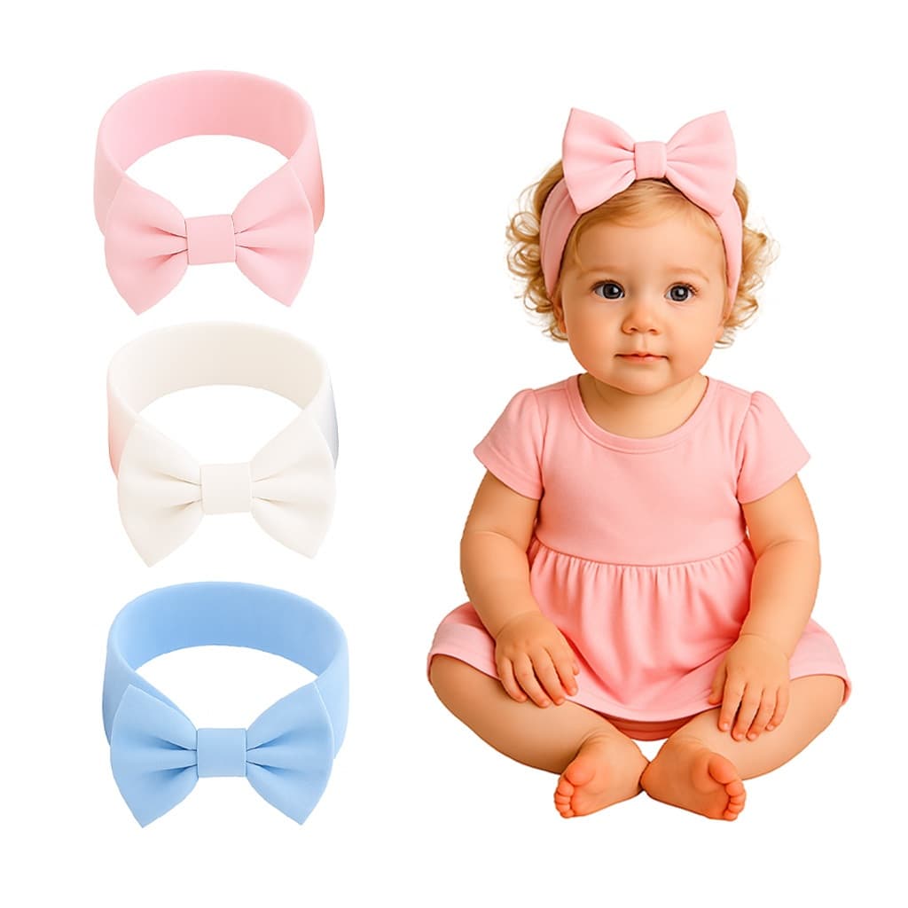 Kit 3 Turbantes Luxo na Meia de Seda Bebê Menina Newborn Acessório de Cabelo Faixa Tiara Criança