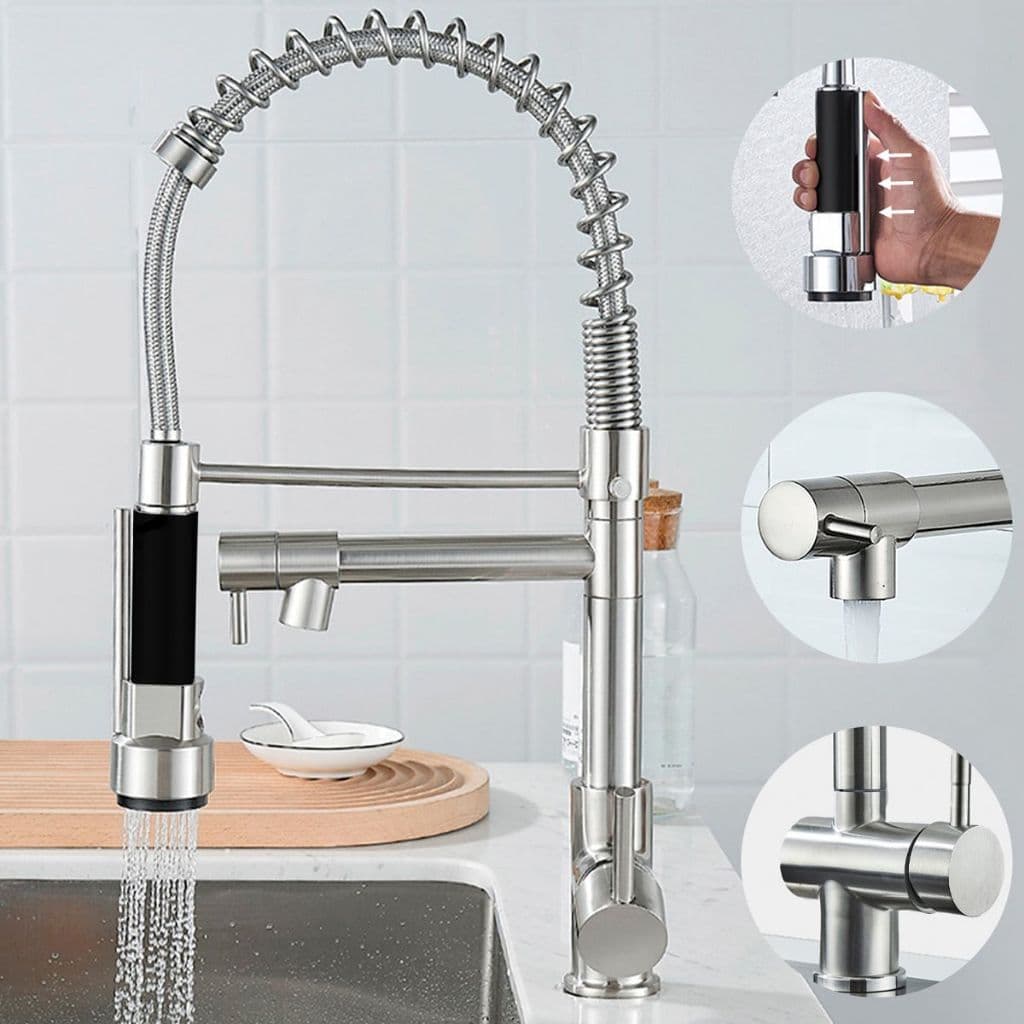 Torneira Inox Original Com Ducha Cabo Extensível Dois Comandos Quente e Fria