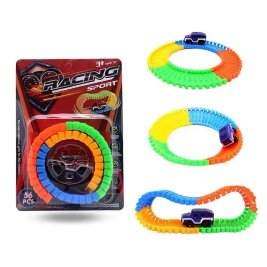 Carro Carrinho pista colorida flexível maluca relâmpago com 56 Psc e para montar como quiser racing, carrinho de brinque