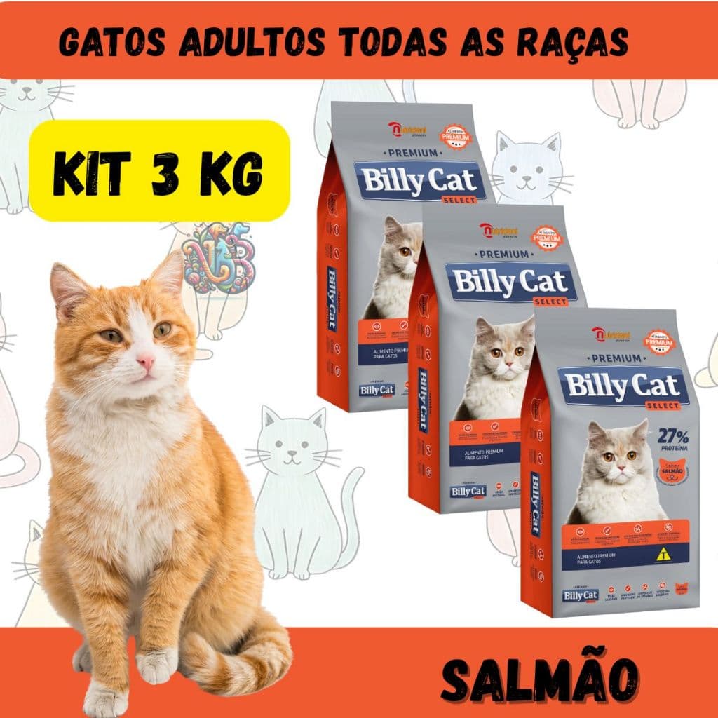 Billy Cat Ração Premium Gatos Adultos Salmão 3kg