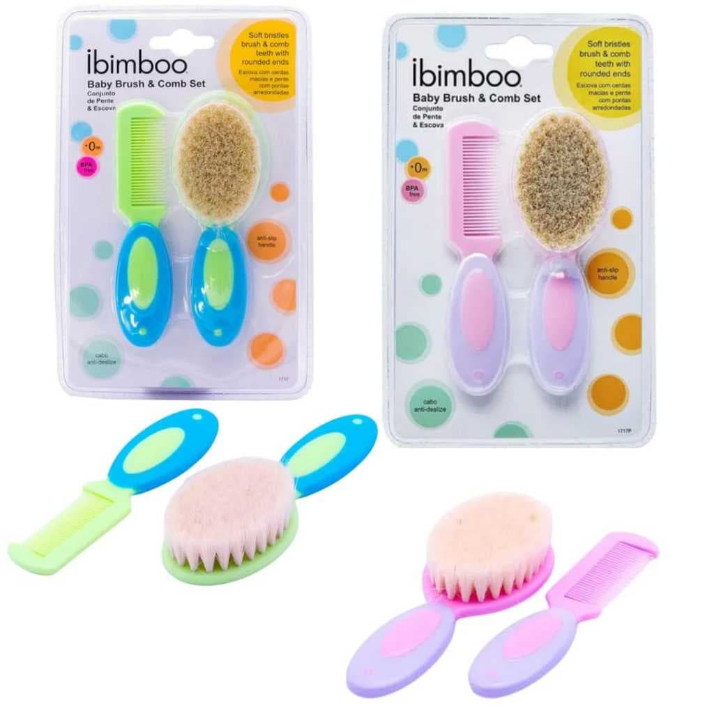 Kit Pente & Escova Infantil (0+ Meses) c/Cerdas Naturais - Baby Brush & Combo Set - Ibimboo