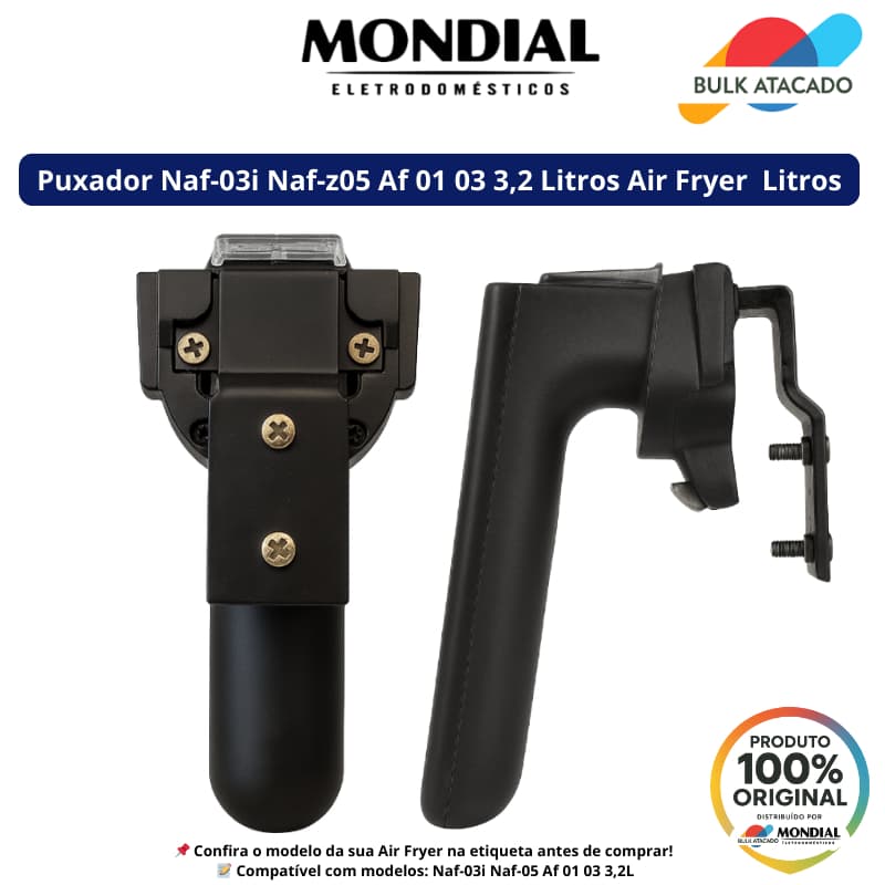Alça Puxador Air Fryer NAF 03 NAF 05 3,2 Litros Preto Original -  Para Cesto Redondo
