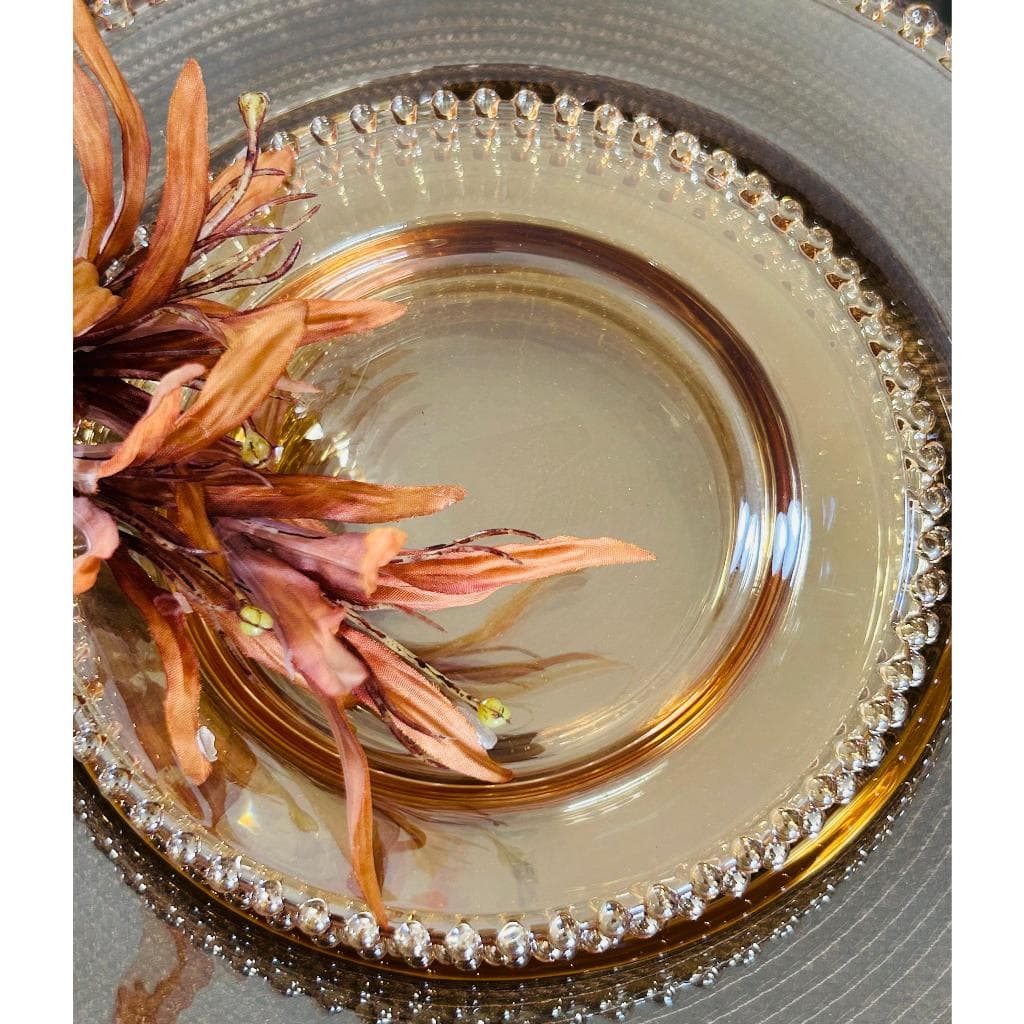 Prato Para Bolo Tortas Pudim E Sobremesas 32cm Vidro Dourado Bolinhas Gold