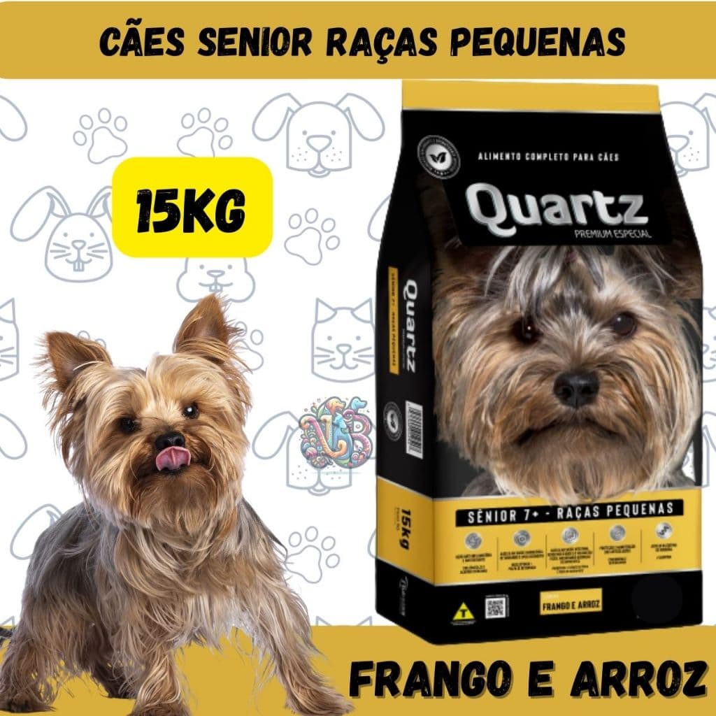 Quartz Ração Premium Especial Cães Sênior Raças Pequenas Frango Arroz 15Kg