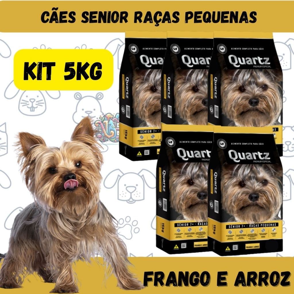 Quartz Ração Premium Especial Cães Sênior Raças Pequenas Frango Arroz 5kg