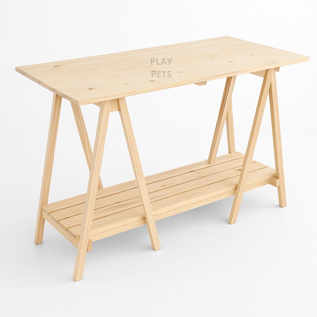 Mesa de Madeira Pinus Rústica com Prateleira Inferior – Ideal para Churrasco, Varanda e Cozinha