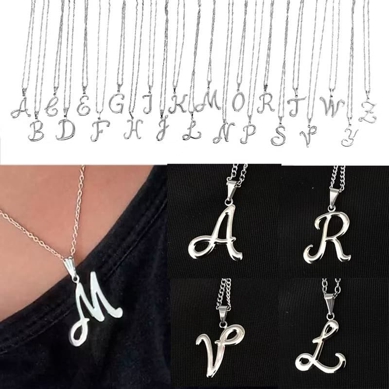 Colar pingente Letra Inicial nome em Aço Inoxidável Feminino Masculino Anti Alergico