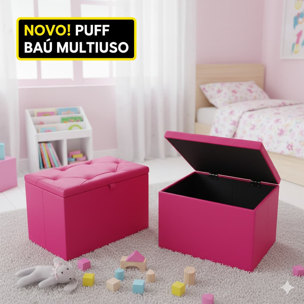 Puff Baú Médio Porta Objetos E Brinquedos.