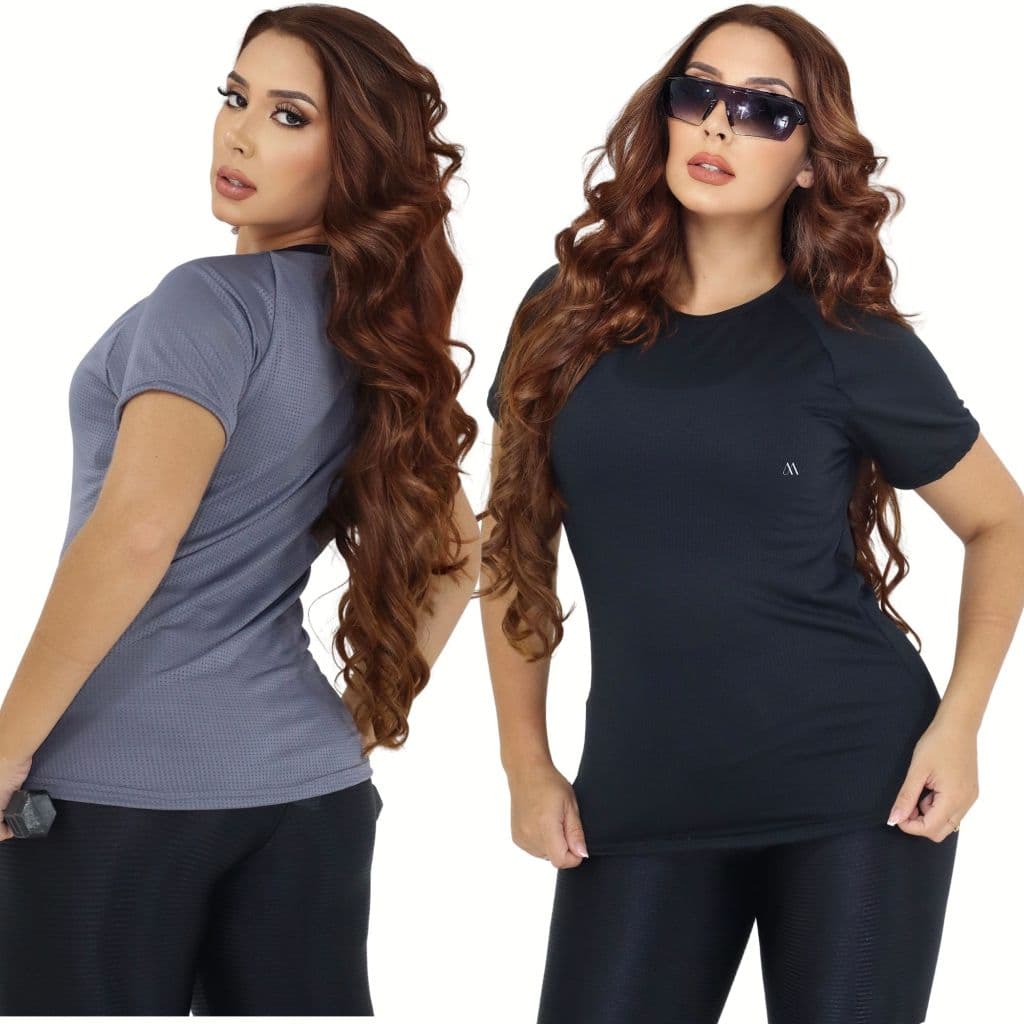 Kit 2 Blusas Feminina Dry Fit Camiseta Academia Camisa Fitness