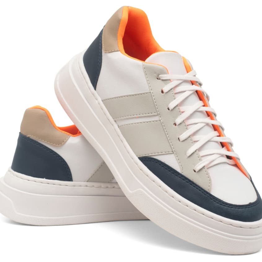 Tênis Esportivo Masculino Branco/Laranja Casual Academia Passeio Trabalho Dia a Dia Versátil