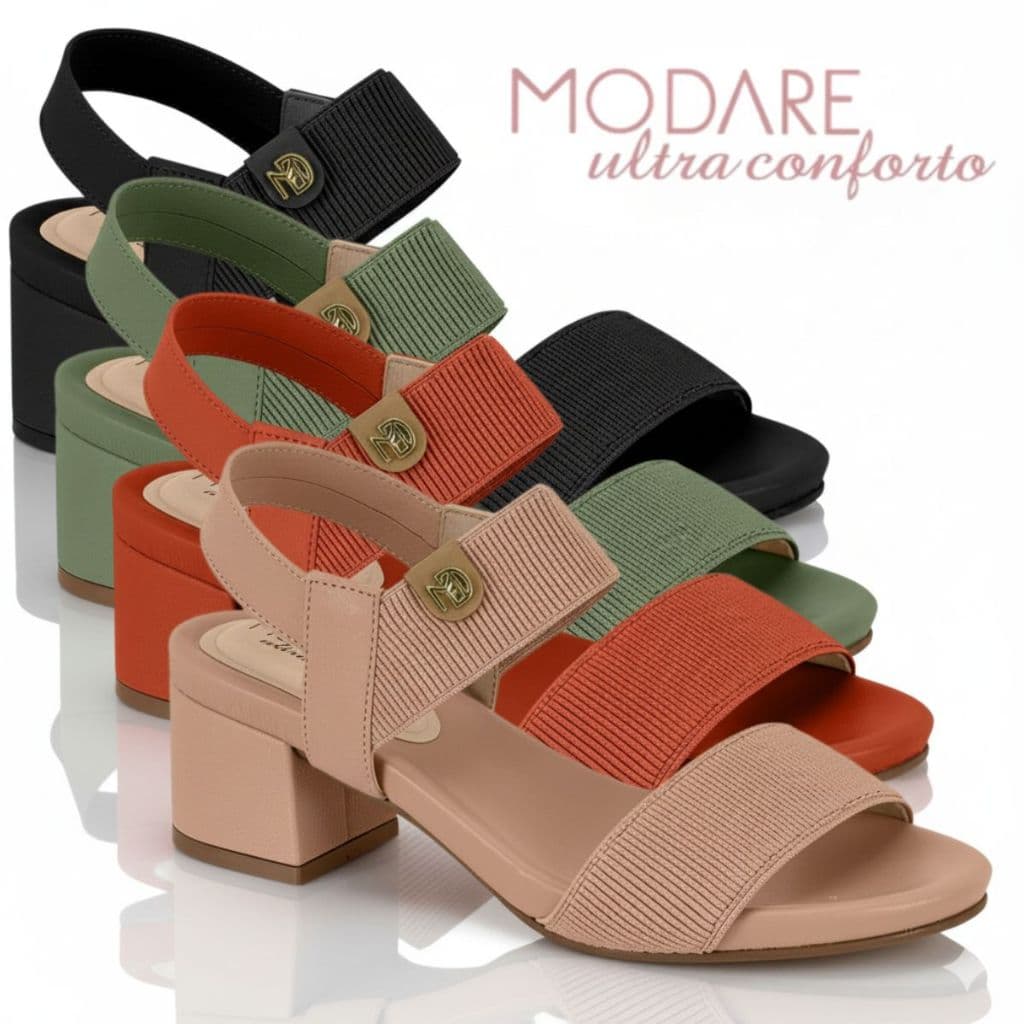 Sandalia De Salto Modare Original Feminina Ultraconforto Ortopedico Salto Bloco Calce Facil Antiderrapante Lancamentoa