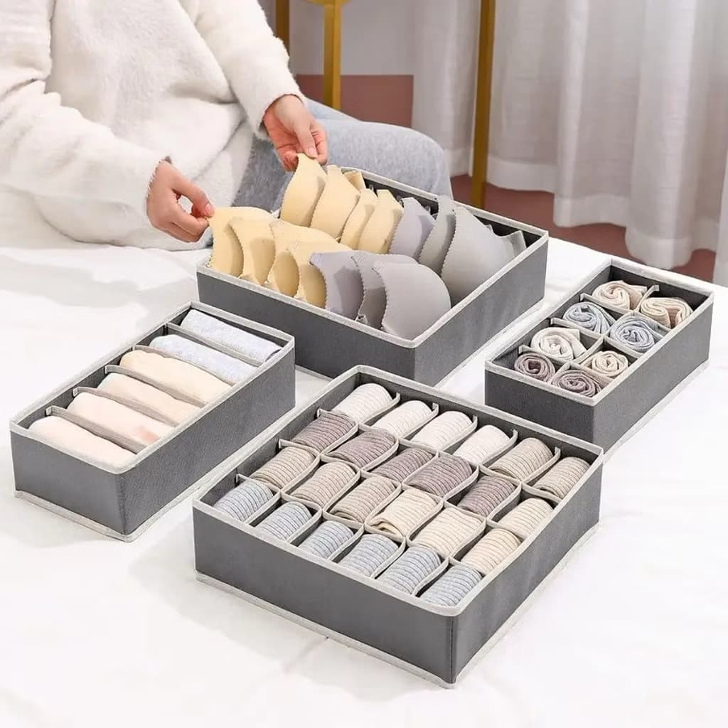 Kit Organizadora gavetas 4 Pçs Organizador Armário Meias Sutiã Roupa Íntima Caixa Armazenamento Casa Lenço Caixas
