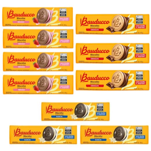 Biscoito recheado Bauducco 140g - Kit com 10 Unidades