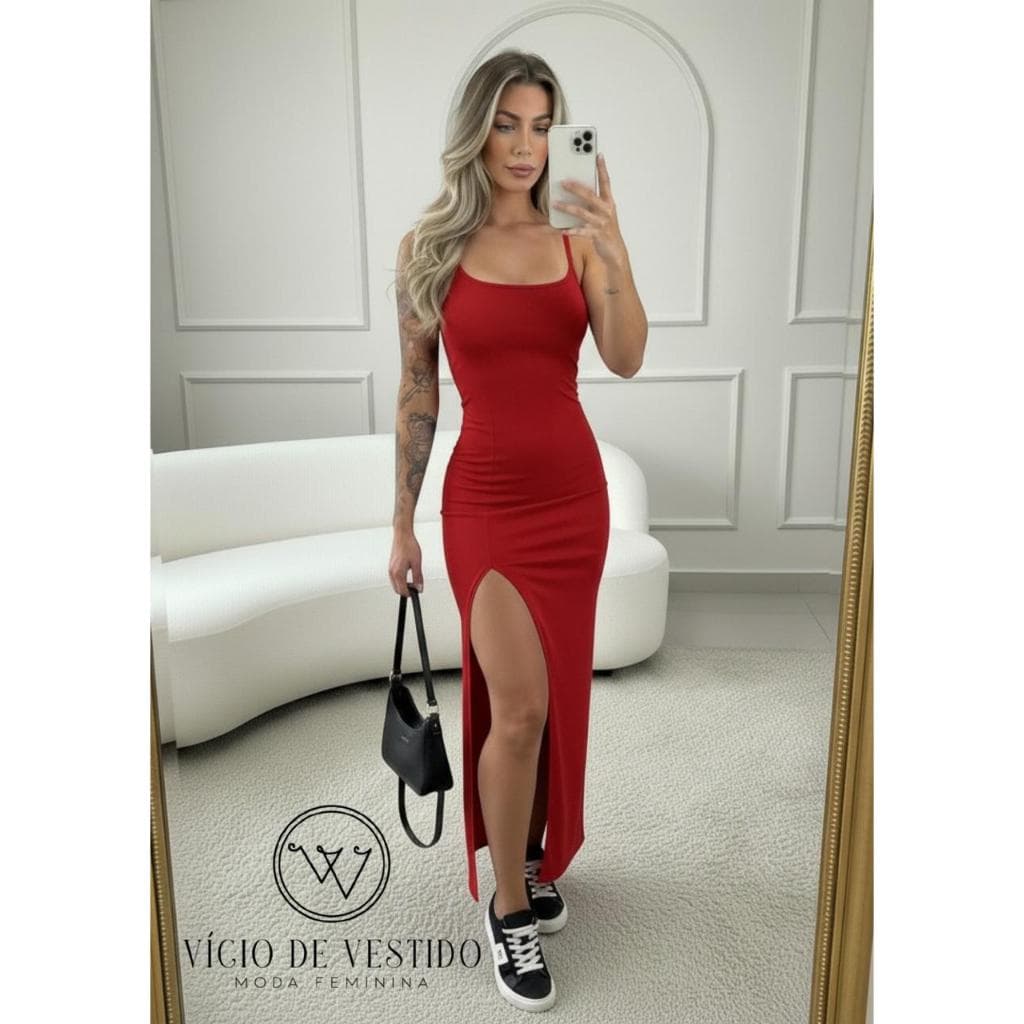 Vestido Longo com Fenda Feminino Suplex Justo Modelador Moda Casual Sensual Tubinho
