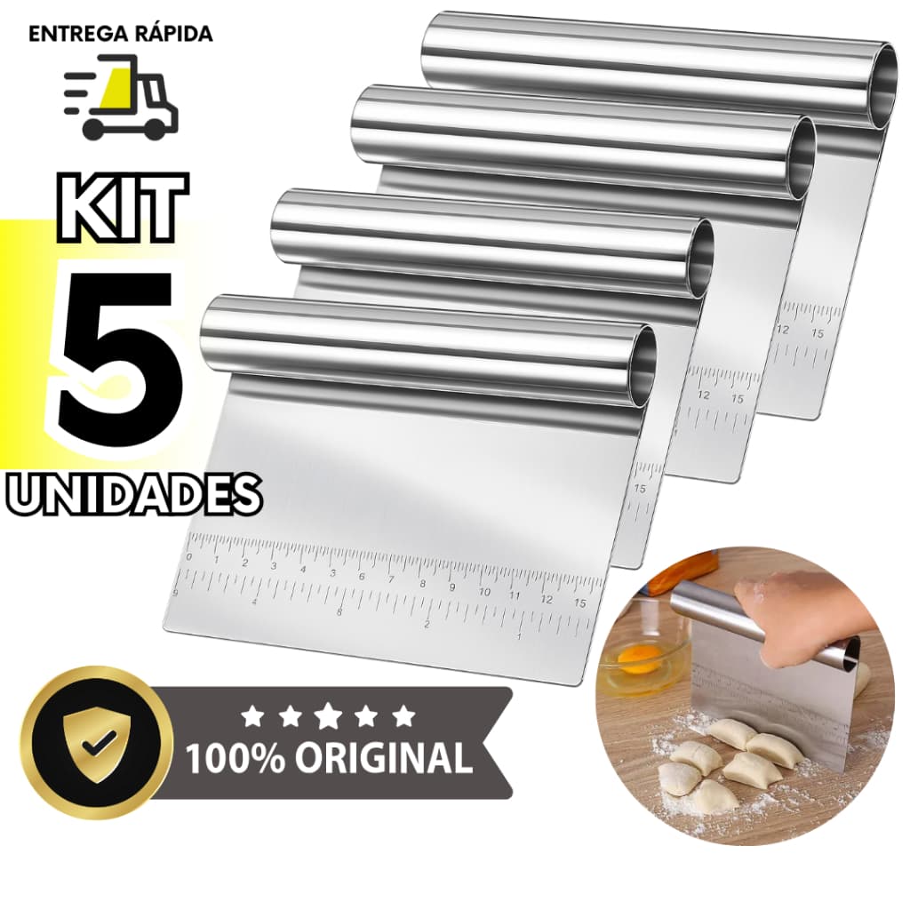 Kit 5 Espátula Culinária Multiuso Inox 15cm Com Cabo Tubular Raspador Cortador de Massa Legumes