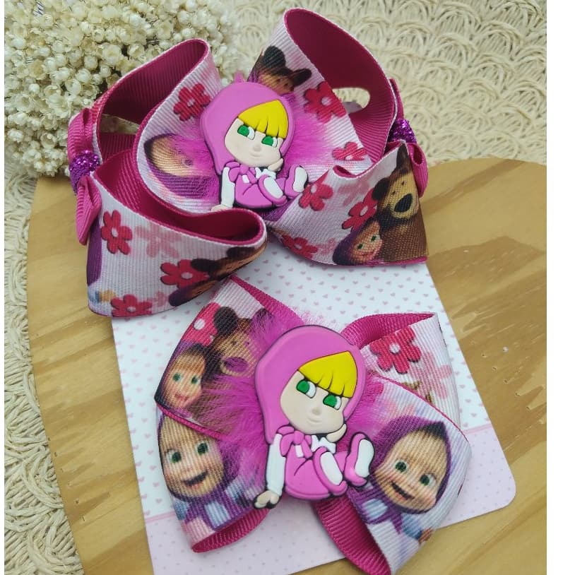 Laço da M@sha e o Urso/ acessório de cabelo Infantil/ Laço temático Mash@