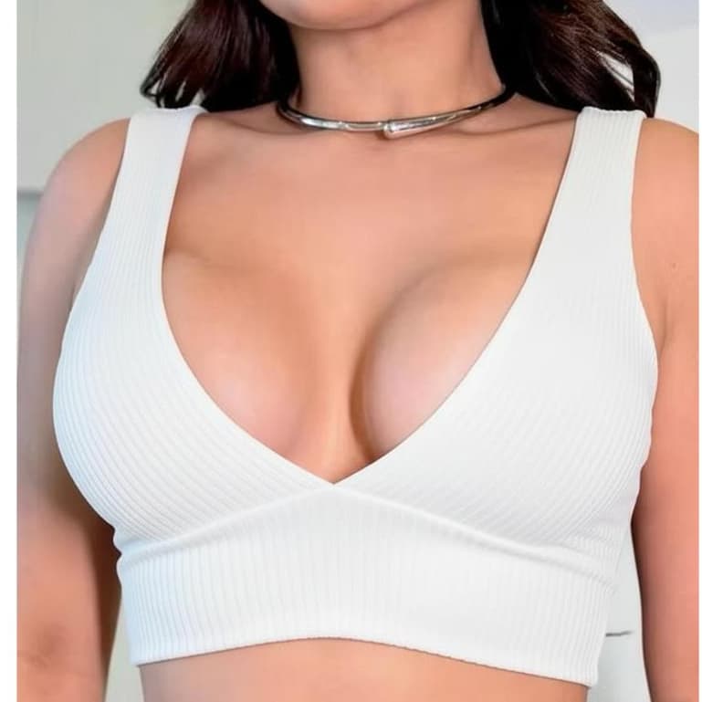 Top Cropped Feminino Canelado Decote V Com Bojo Academia Moda Gringa Fitness Envio Imediato Sensual