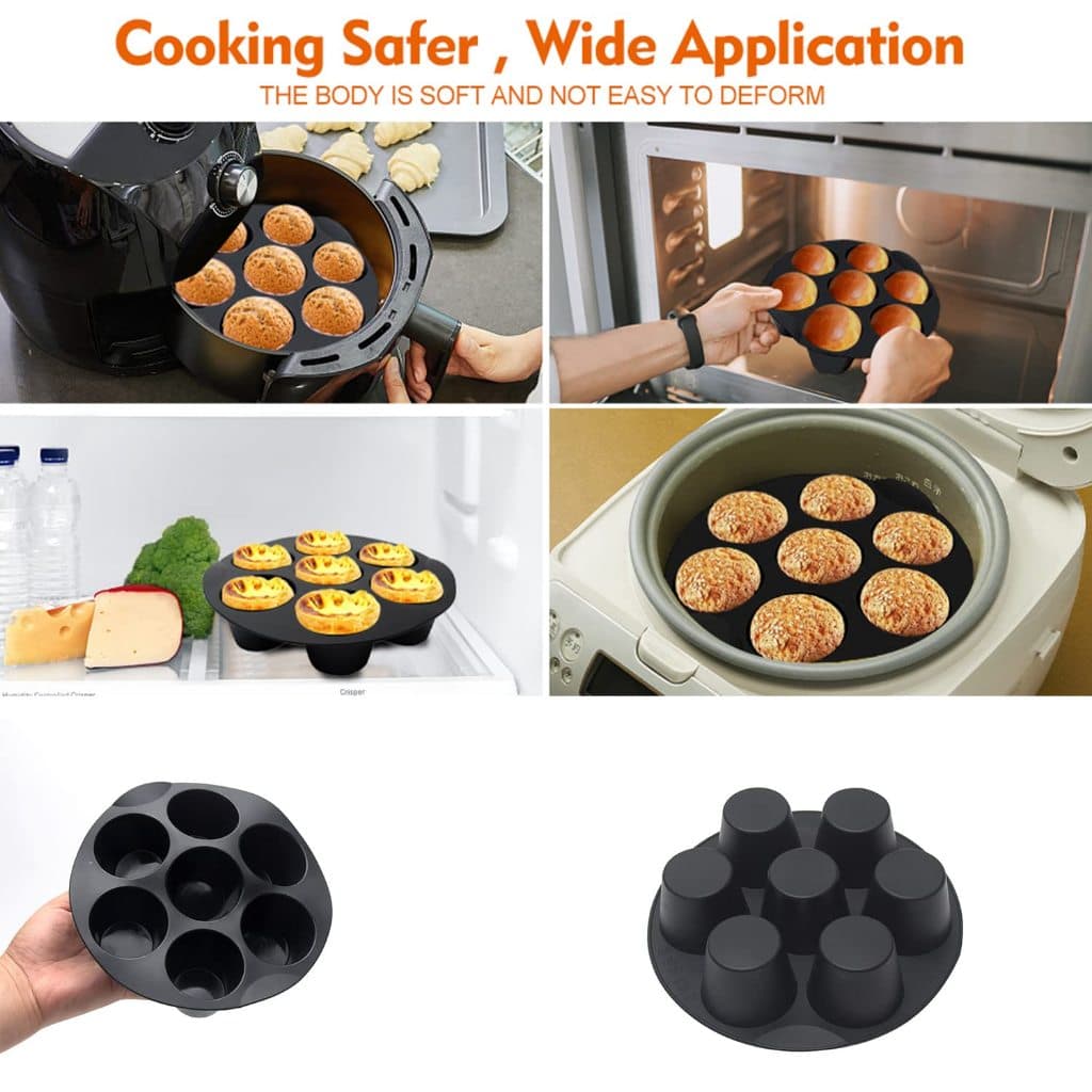 Forma Silicone Assar Cupcake 7 Cavidades Airfryer Bolo Mini Pudim Sorvete Cores Sortidas