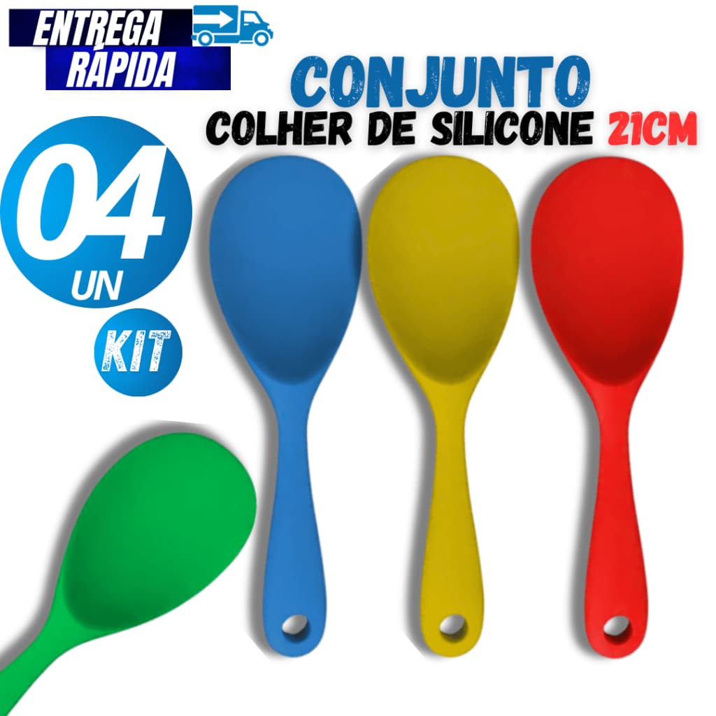 Kit com 04/02 Colher de silicone, Arroz 21CM Resistencia e Qualidade, tudo para sua praticidade na cozinha e comercio